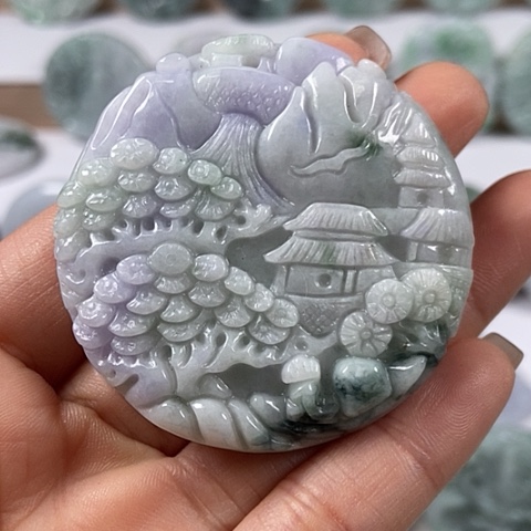 翡翠颈饰未镶嵌山水两面工福利