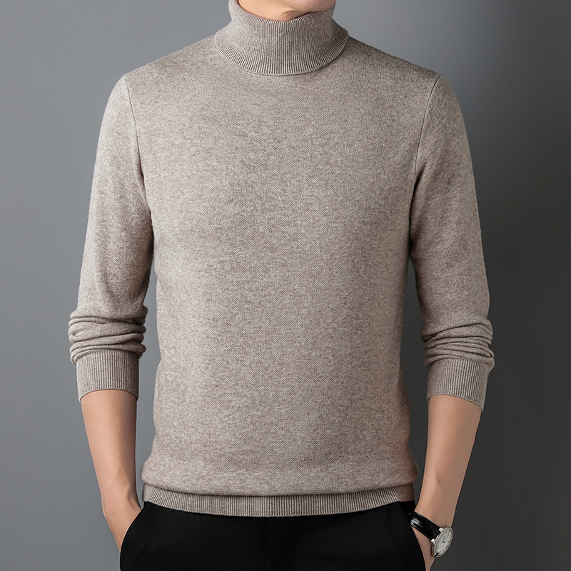 加厚纯羊毛高领针织衫冬季男士宽松高领毛衣休闲百搭半高领