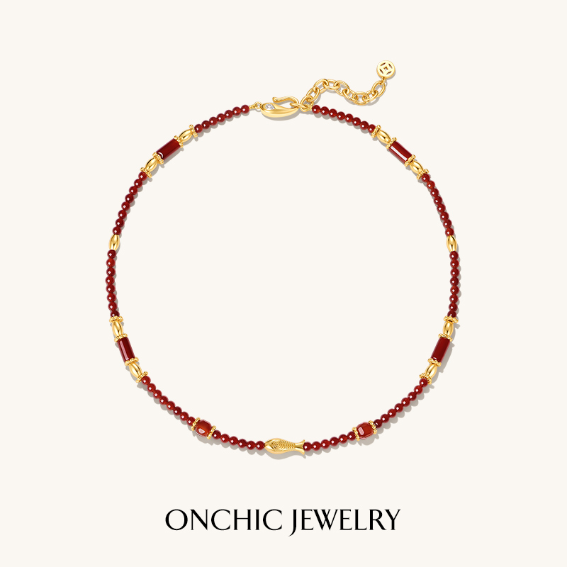 onchic 铜合金项链 红愿锦鲤项链手工气质轻奢时尚百搭红色