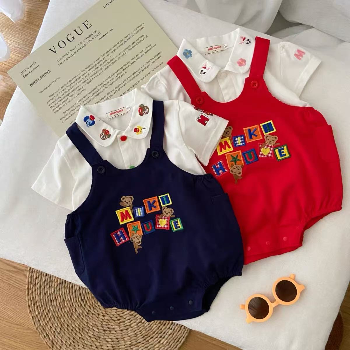 MK儿童宝宝裤子男童女童包屁背带裤口袋字母小动物婴儿裤71721