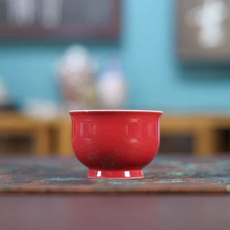【阿茶】立勤堂红釉青花内绘梅花杯A（FLP-B-020）