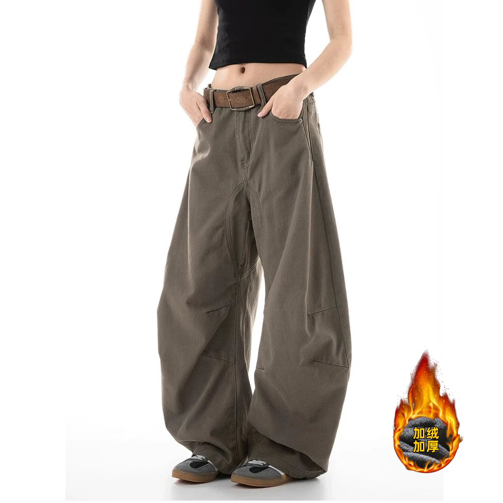 美式复古弯刀裤cleanfit休闲裤宽松百搭显瘦高腰垂感