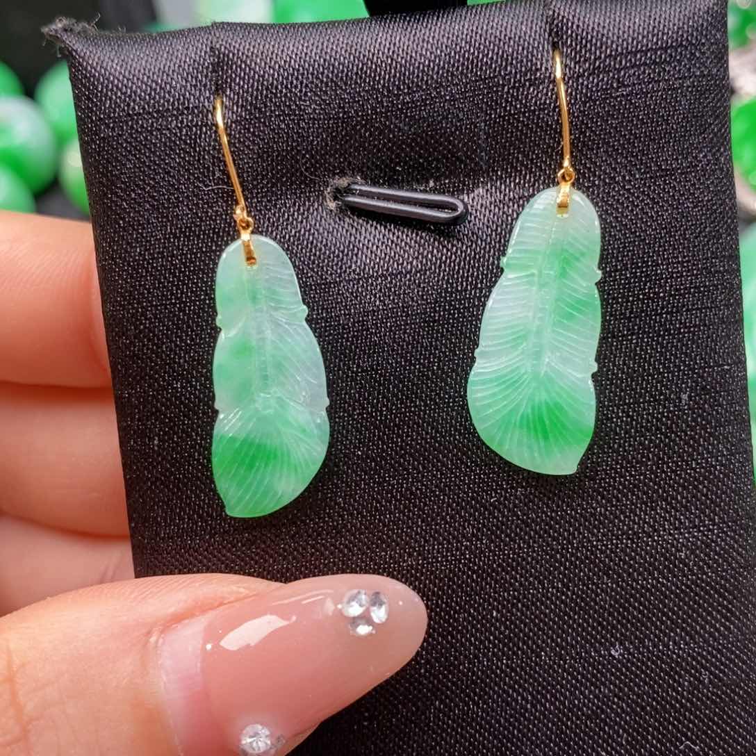 翡翠耳饰18K金镶嵌翡翠