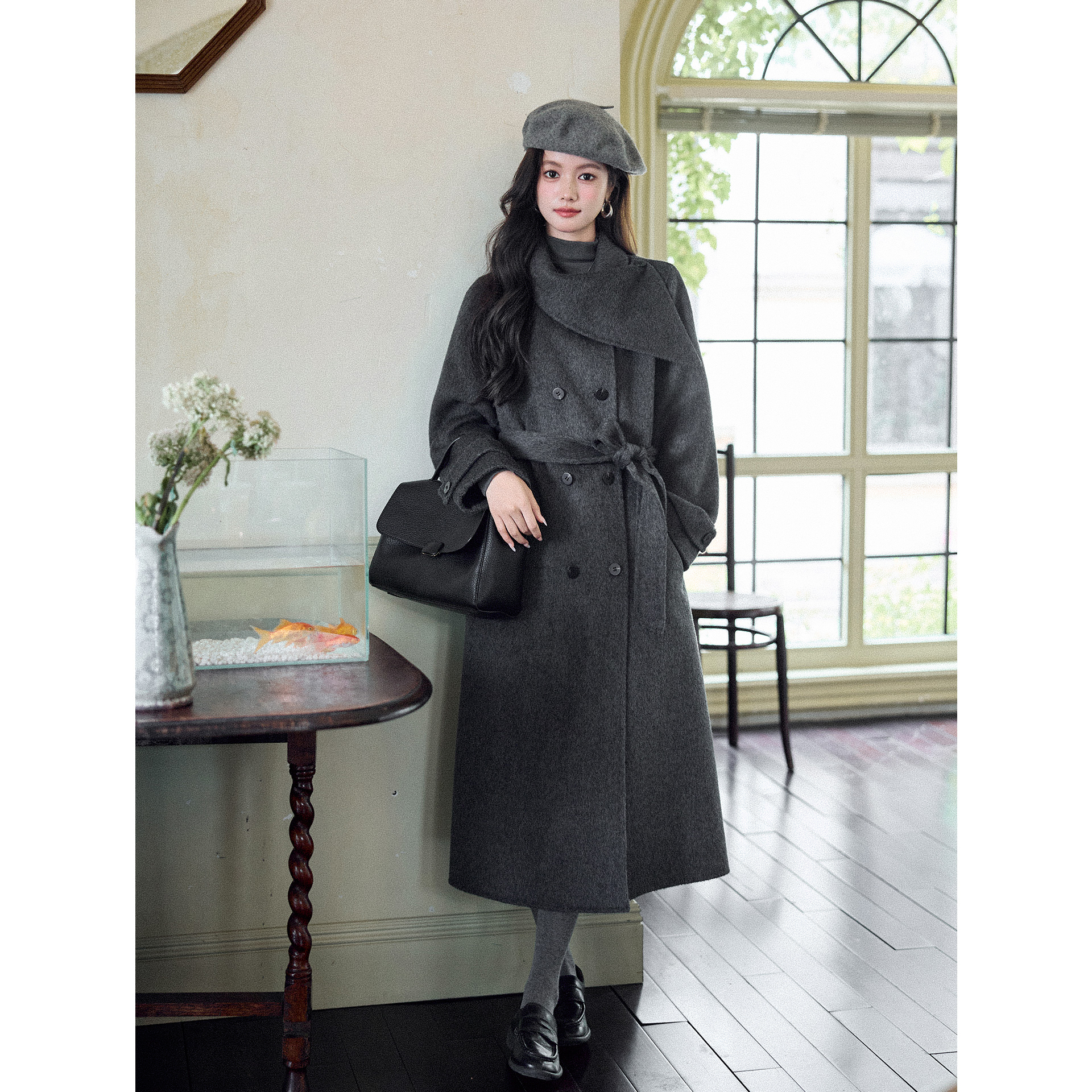 宿本 绵羊毛双面呢大衣2025年秋冬高级感气质毛呢外套1541165GW