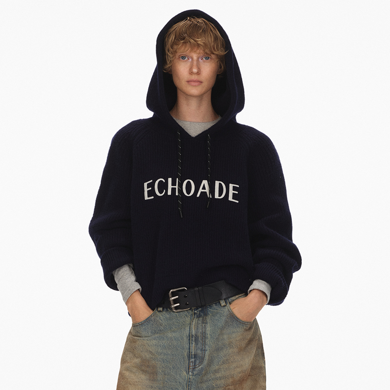 ECHOADE云朵感亲肤 软糯厚实慵懒羊毛卫衣式连帽针织毛衣