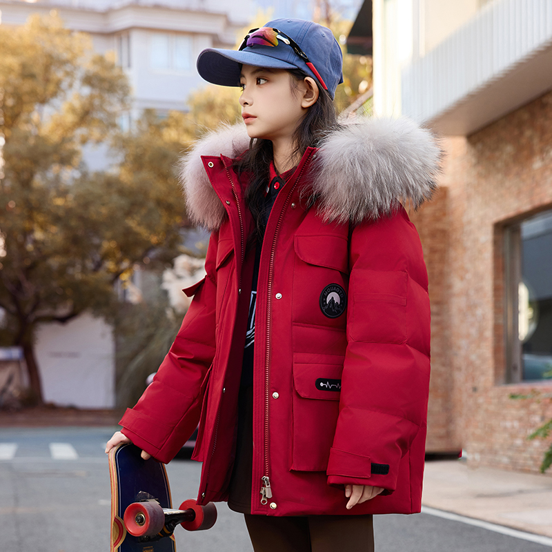 儿童羽绒服中长款2025冬季新款大毛领男女童中大童加厚外套亲子装