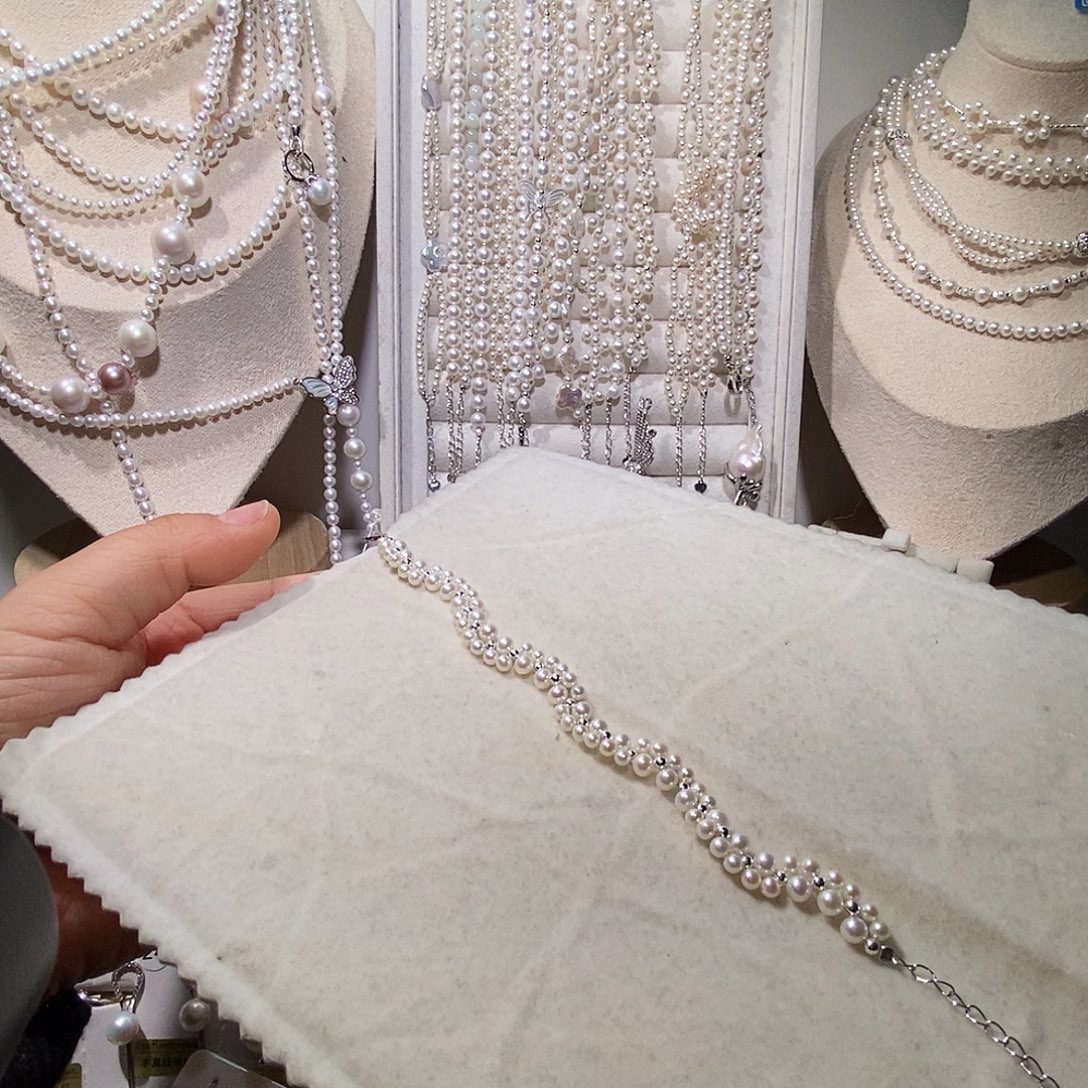 银S925镶嵌手绳淡水珍珠极光炫彩编织手链