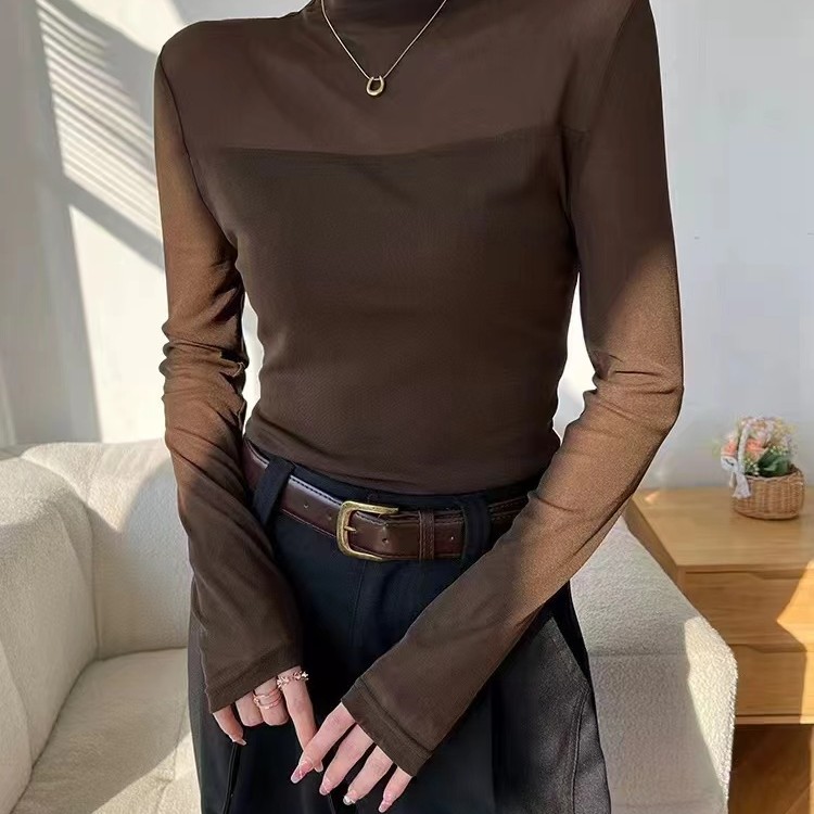 半高领长袖束身黑色弹力内搭T恤打底衫百搭修身