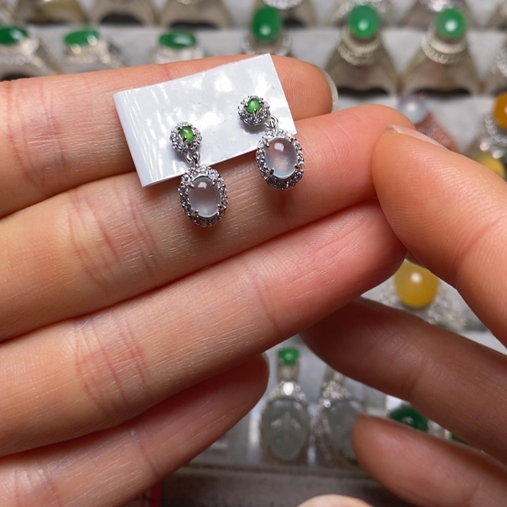 翡翠耳饰银S925镶嵌耳饰