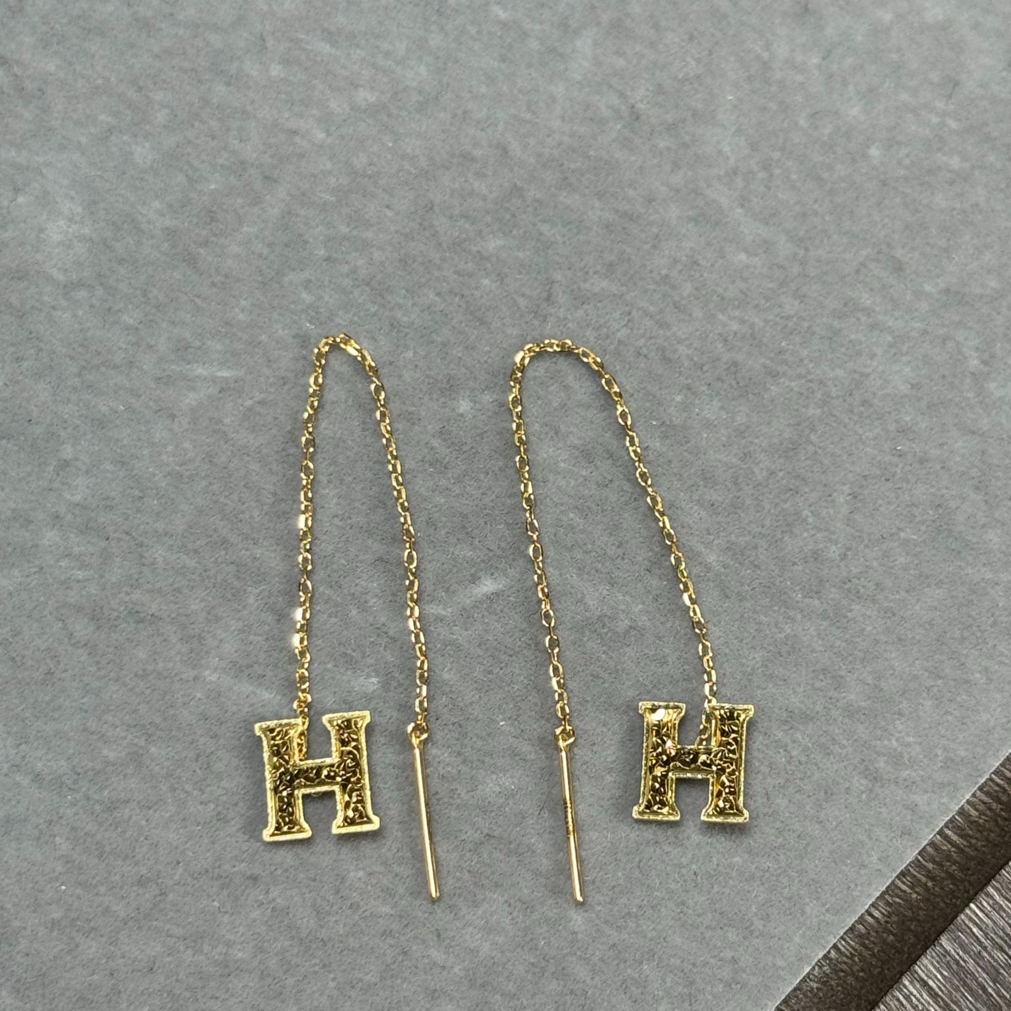 E【碎冰H耳线】-足金999精工5耳饰