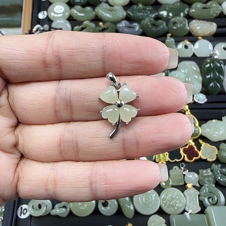 和田玉银S925镶嵌吊坠(不含链)