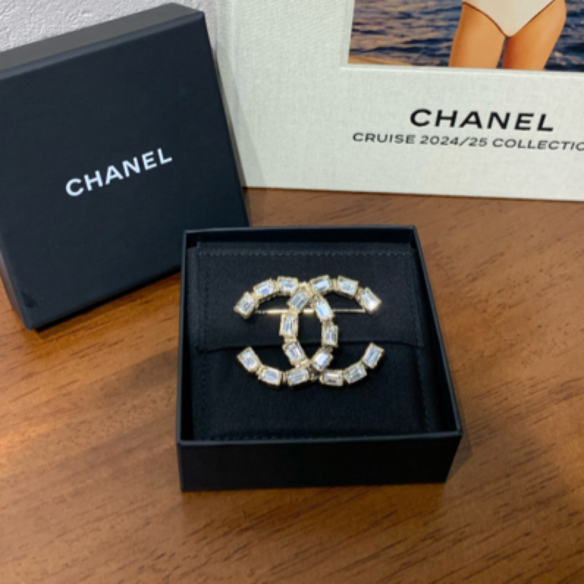 99新 Chanel/香奈儿 23K双C方钻胸针