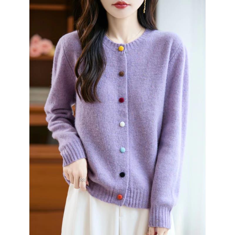 【全新翻花纱工艺谨防仿版】100%超细羊毛七针加厚彩扣开衫NJR2101