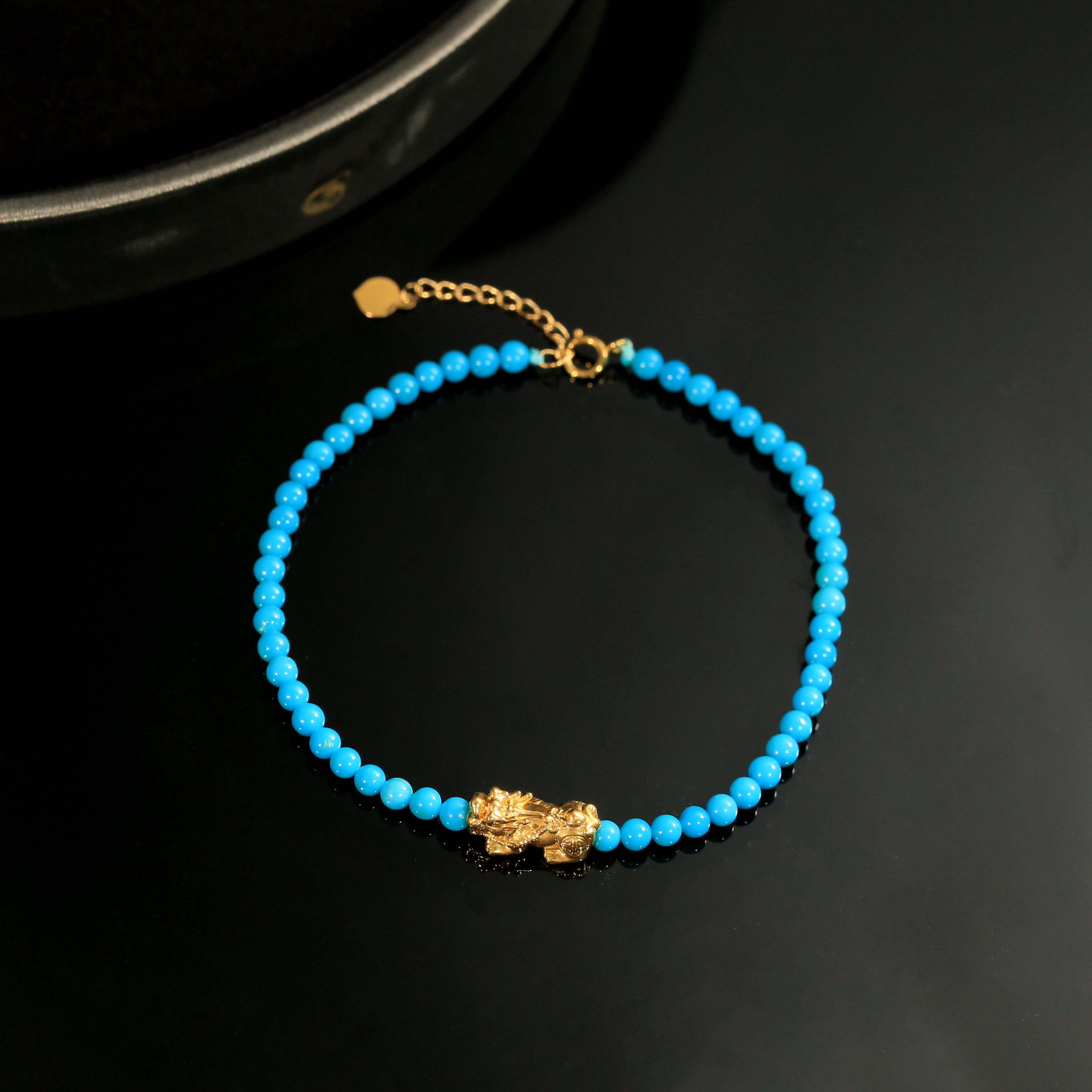 【闫闫专属】18K金 绿松石美松小貔貅手串3mm BJH0018A