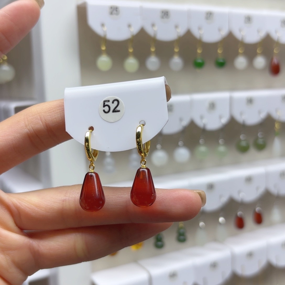 血珀银S925镶嵌耳饰