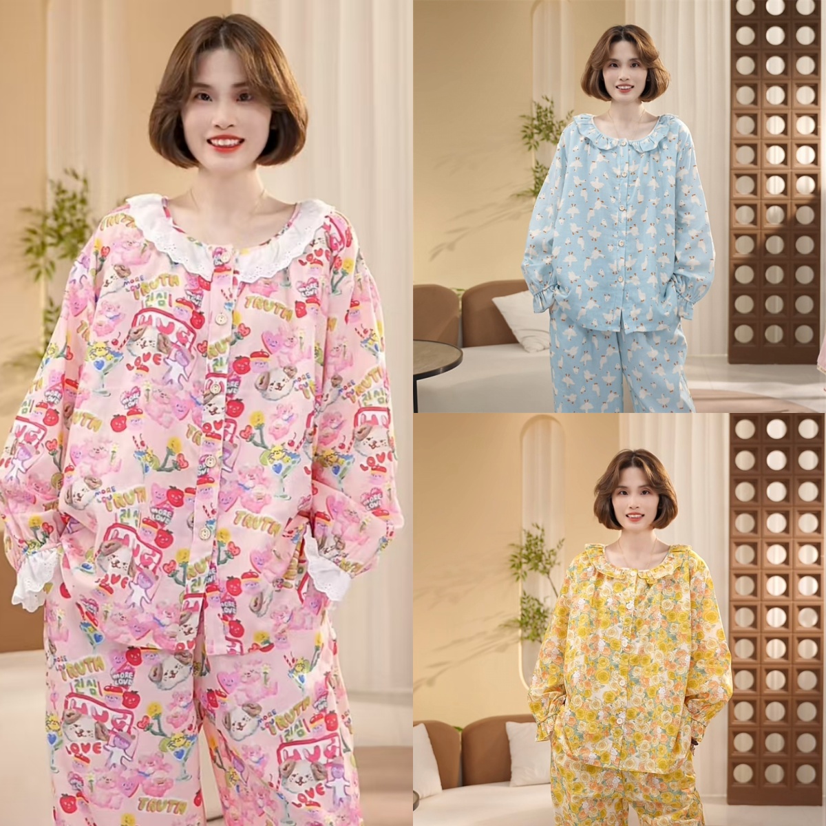 芙蓉世家【姹紫嫣红~套装集合】秋季新品纯棉100舒适家居服可外穿