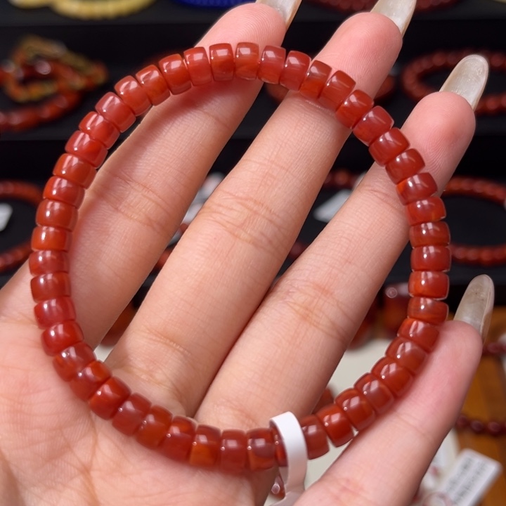 南红玛瑙未镶嵌手链精工直切药片6mm玫红