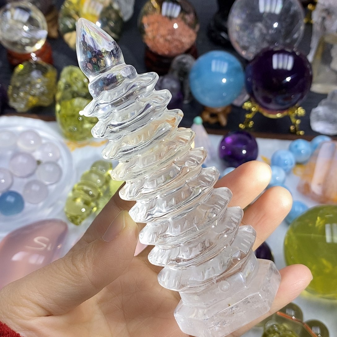 未镶嵌水晶珠宝半成品天然白水晶九层文昌塔摆件