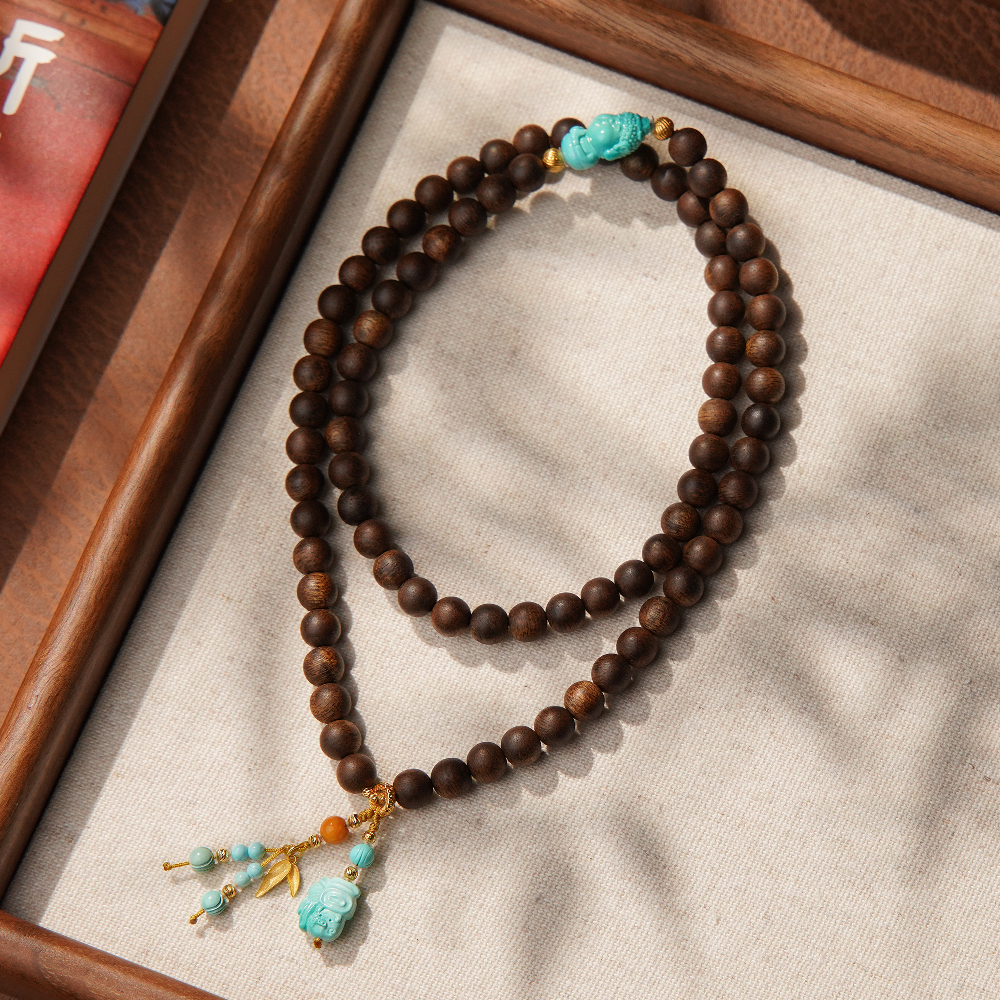 沉香沉水白奇楠0.6DIY18K蜜蜡绿松太乙小佛沉香108多圈/CX00931