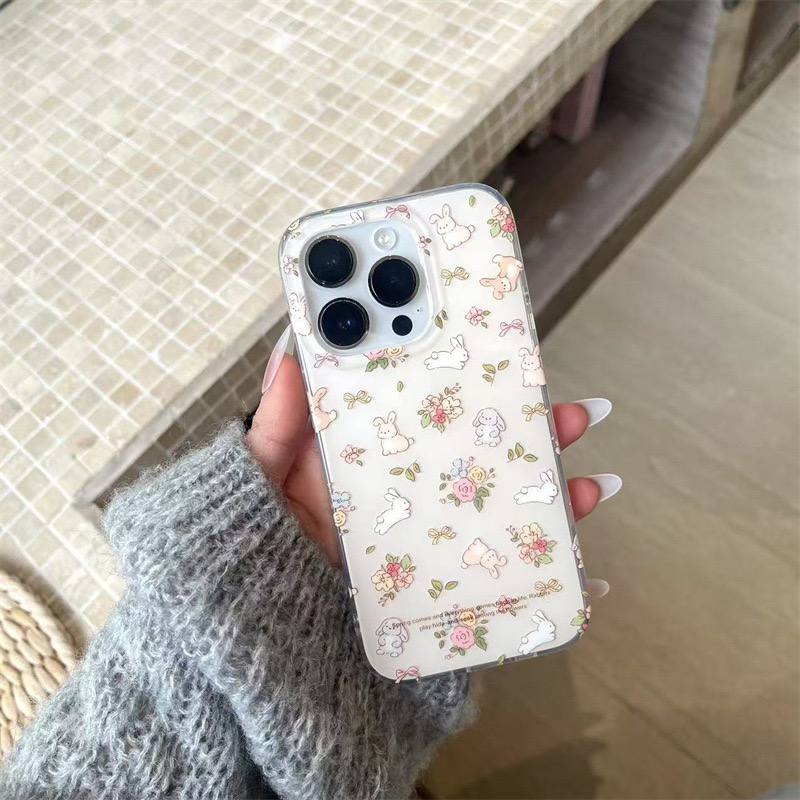 早春温柔小碎花兔子适用iphone16Promax苹果15手机壳14双层13少女