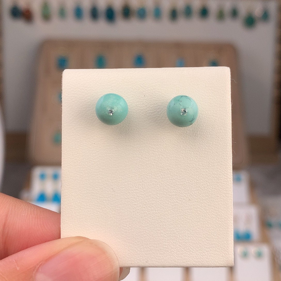 绿松石银S925镶嵌耳饰