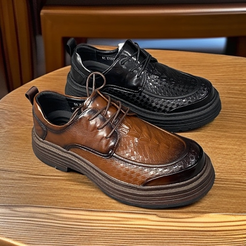 新款春季休闲舒适皮鞋男士透气软底小众百搭