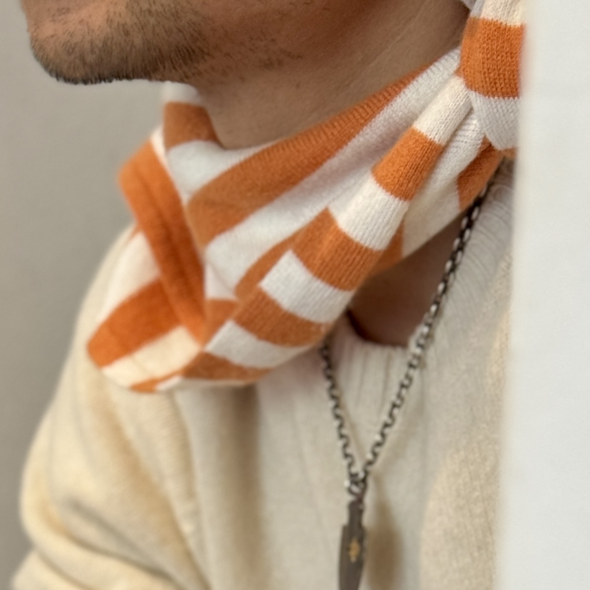 DP咖啡/ 原创赪霞色绵羊毛方巾Bandana冬季温暖礼盒儿童保暖条纹