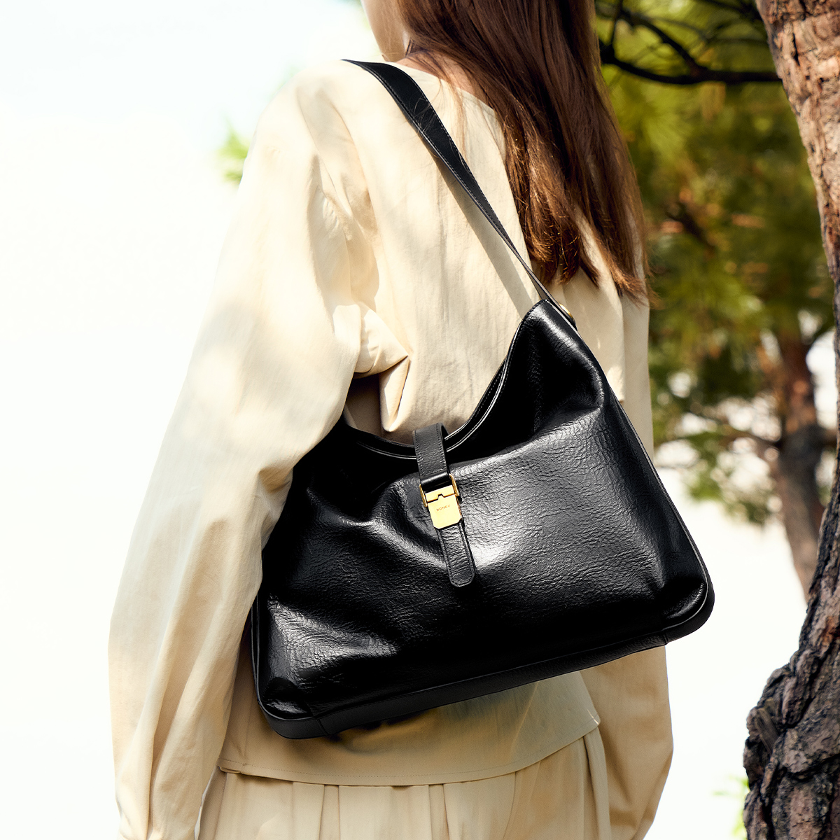 红谷轻奢头层牛皮hobo托特包大容量通勤包包百搭单肩斜跨包