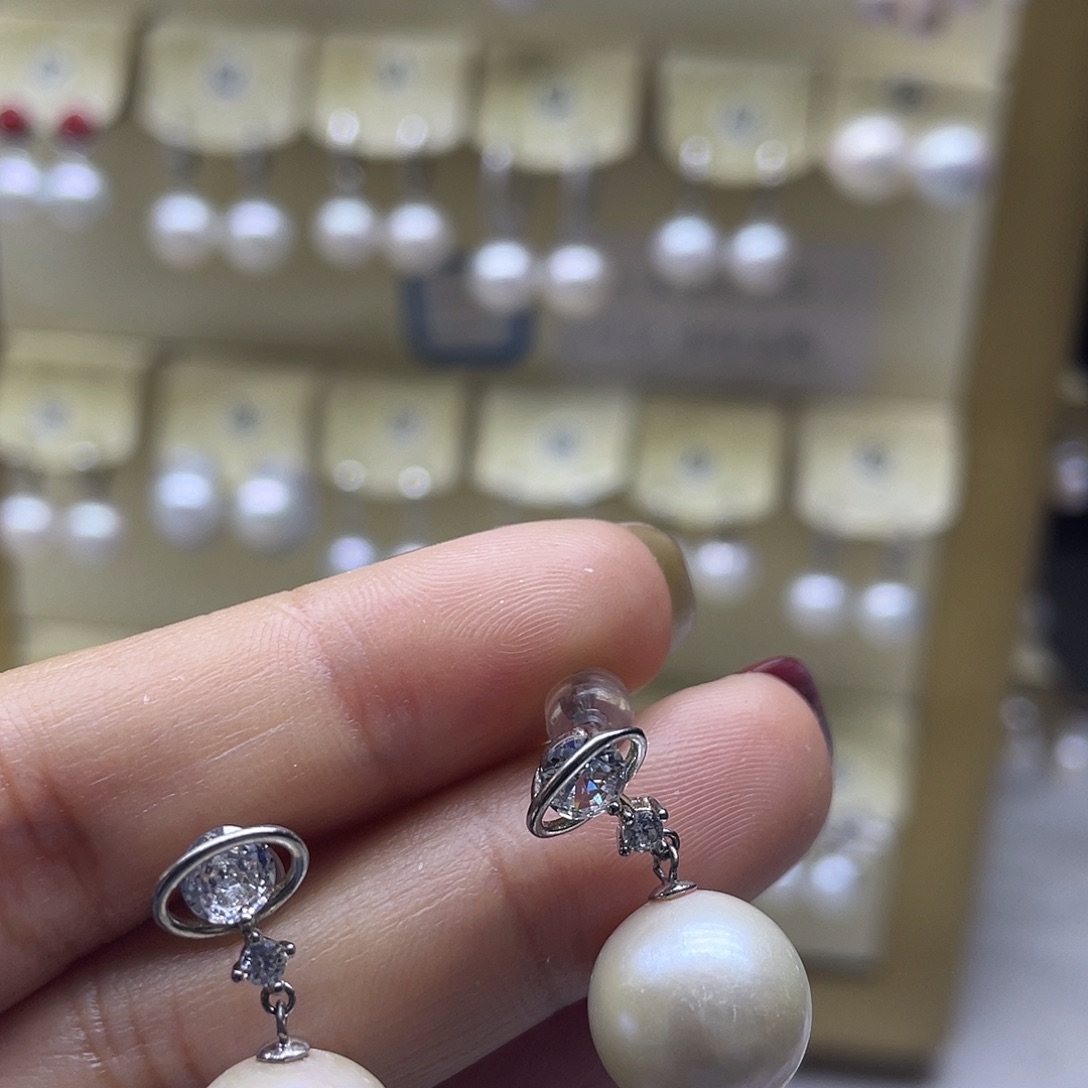 耳饰银S925镶嵌淡水珍珠