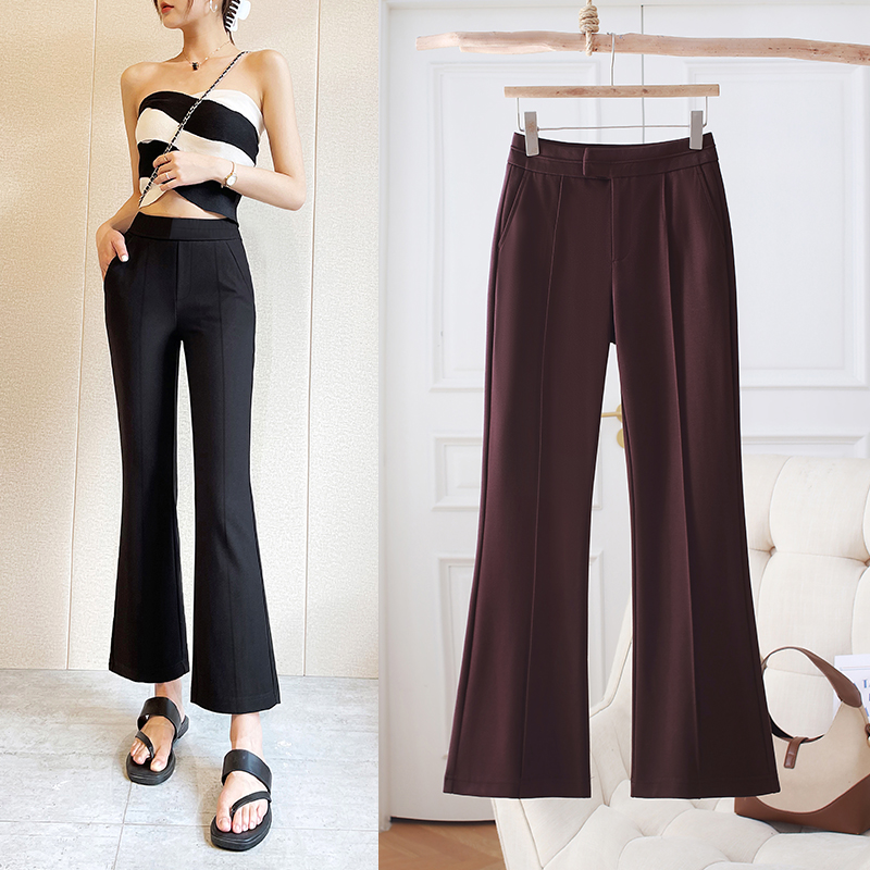 2025早秋季微喇西裤九分小个子高腰显瘦紧身弹力优雅女人味喇叭裤