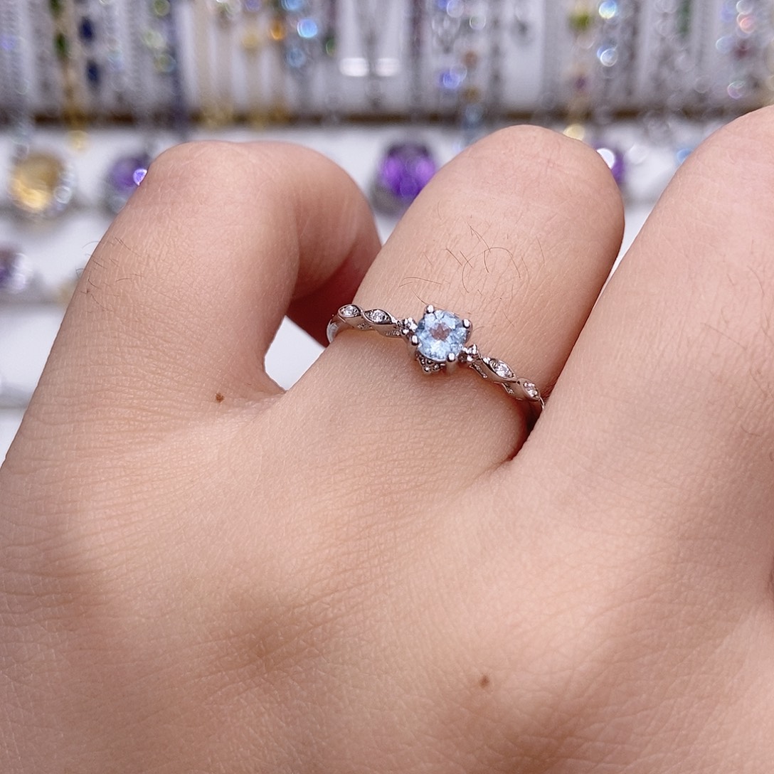 戒指银S925镶嵌海蓝宝石