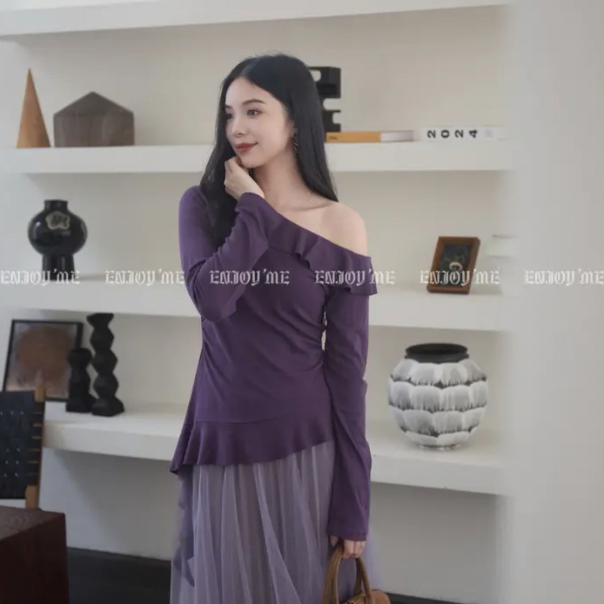 【门店同款】秋款 “谧色花颂”飘带不规则上衣164543255