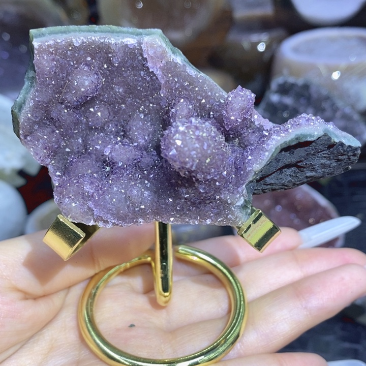 未镶嵌珠宝半成品水晶紫啵啵奇石摆件