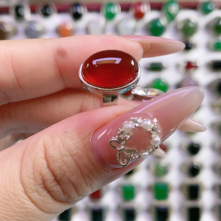 银S925镶嵌戒指玛瑙/玉髓?**?