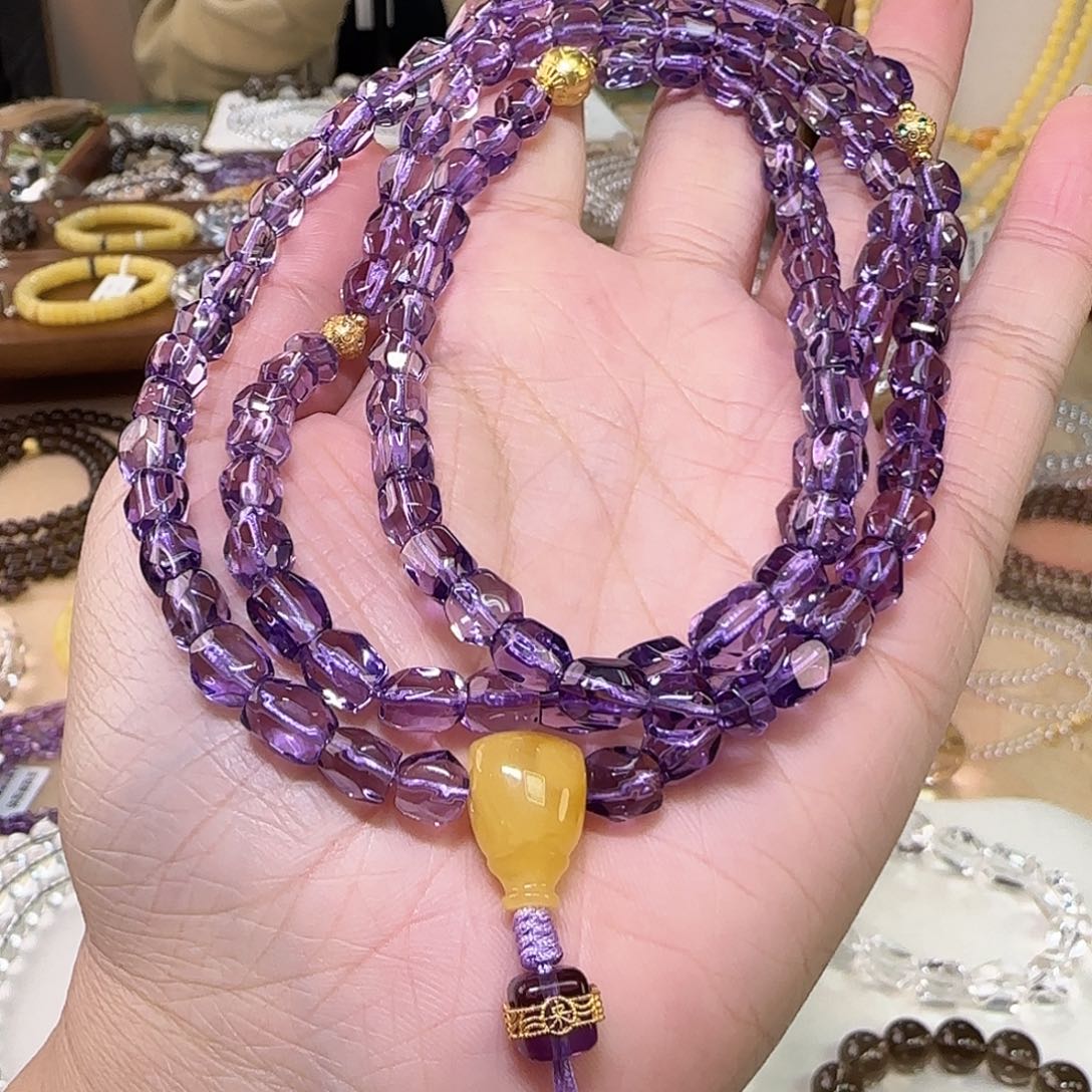 黄***李手串水晶未镶嵌天然紫水晶108