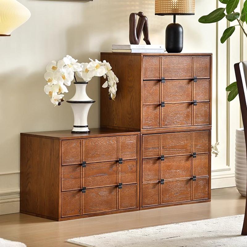 中古风实木斗柜组合模块卡门柜客厅收纳储物柜小户型棋盘柜电视柜