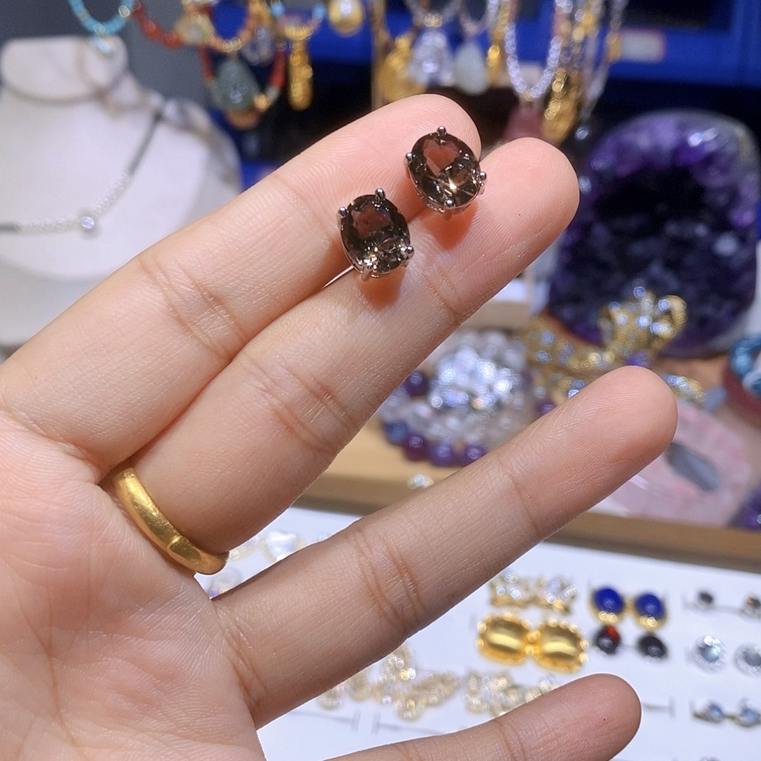 耳饰水晶未镶嵌茶晶一对