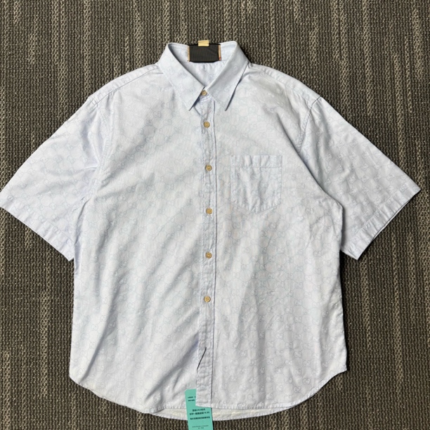 99新 GUCCI/古驰 SS24字母Logo嵌花单排扣短袖衬衫/L码/9628