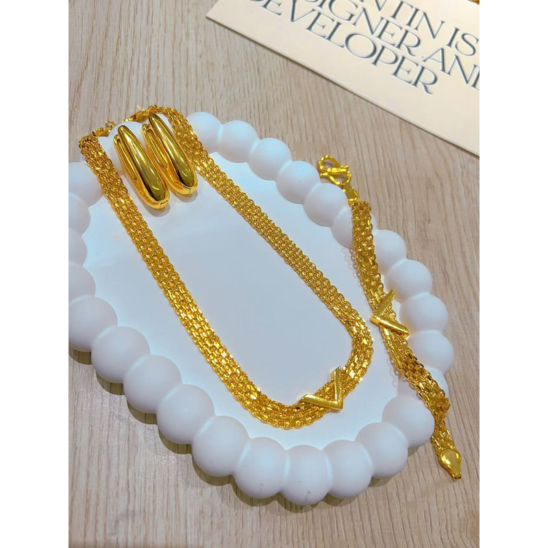 铜项链 铜合金套装百搭项链气质耳钉小众133