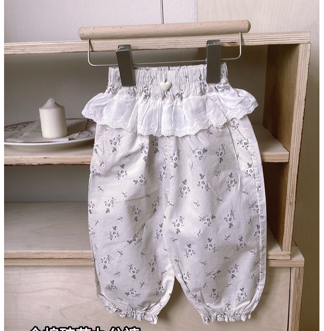 6847-8满印碎花九分防蚊裤（米白）