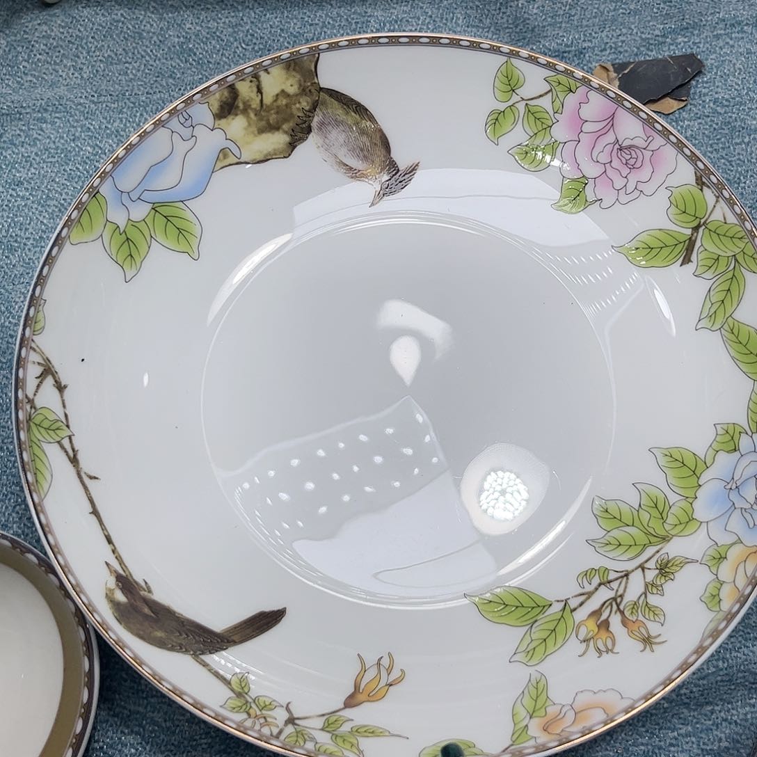 瓷片琴八寸深盘两个微瑕