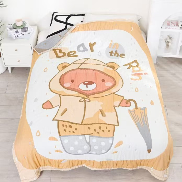 【雨天小熊】150*200cm柔软亲肤透气卡通风春秋被秋季棉纱泡芙被