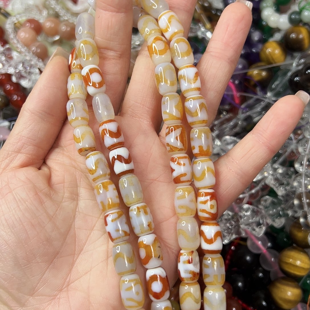 玛瑙/玉髓未镶嵌珠宝半成品，卡8x11天珠一条