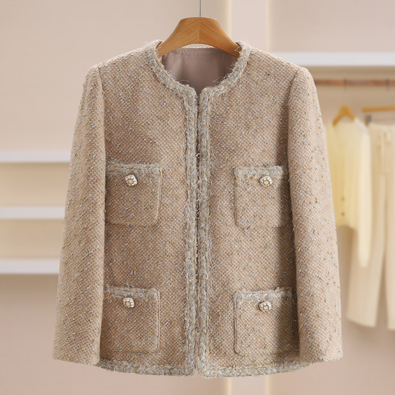 F7929-【M】编织感单排扣气质毛呢外套#XMF58W024