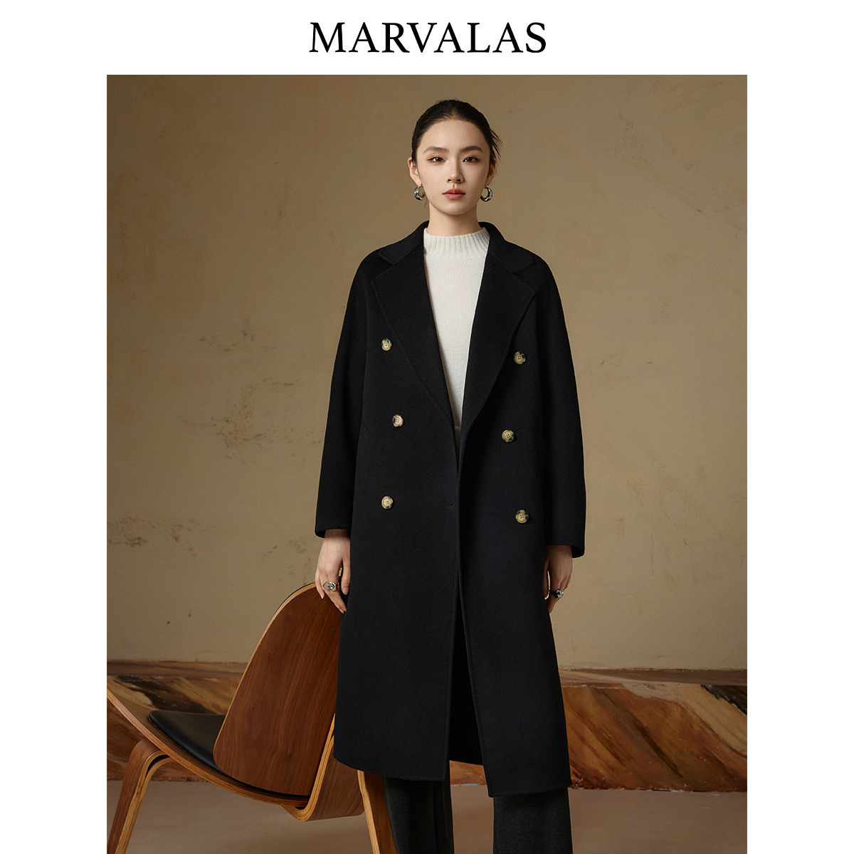 【粉丝专属】山羊绒毛呢外套2025冬季绵羊毛气质双排扣长款大衣