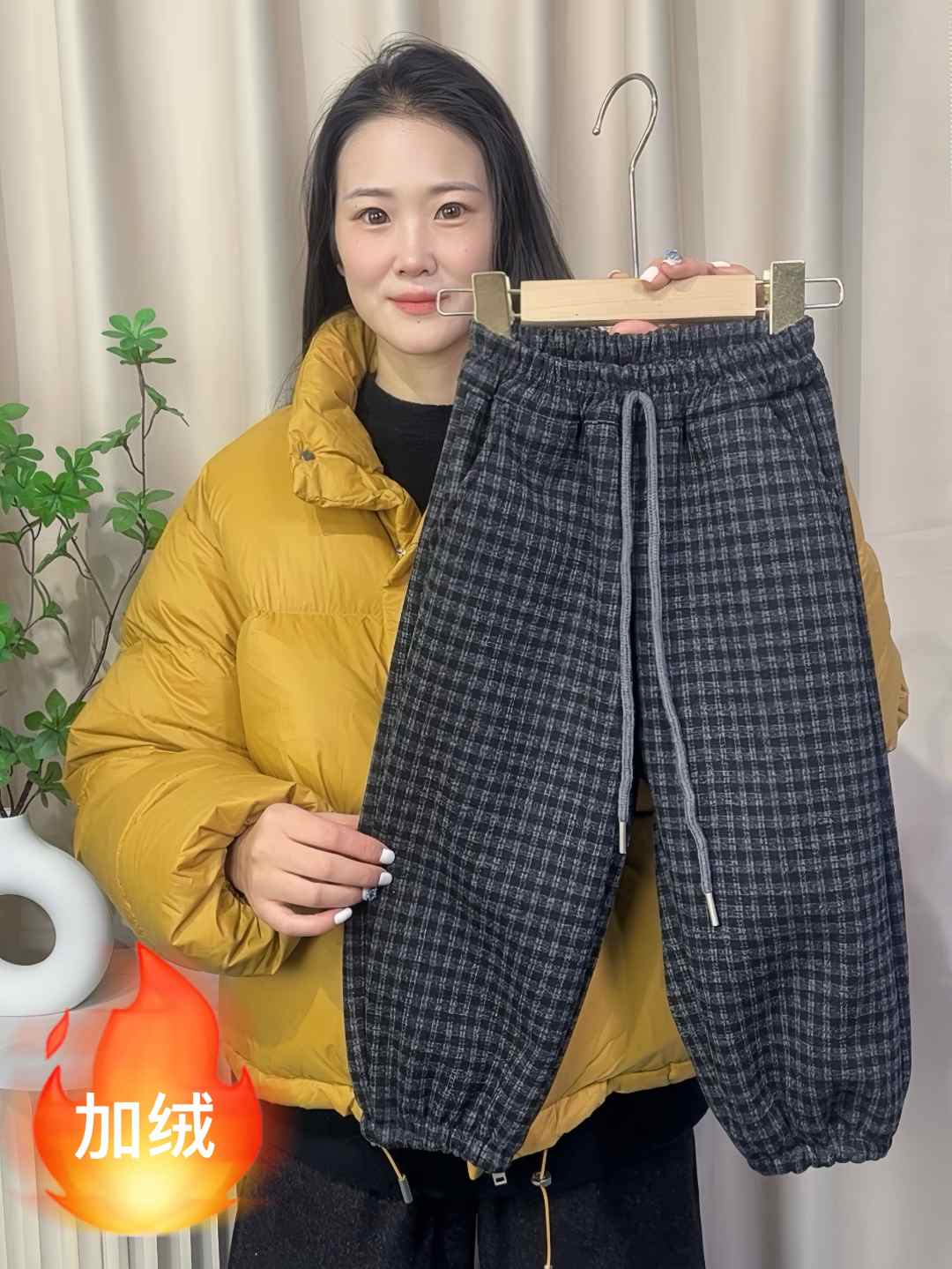 【加绒加厚】冬季新款男女宝宝韩系收口休闲裤百搭男女童通用格子裤