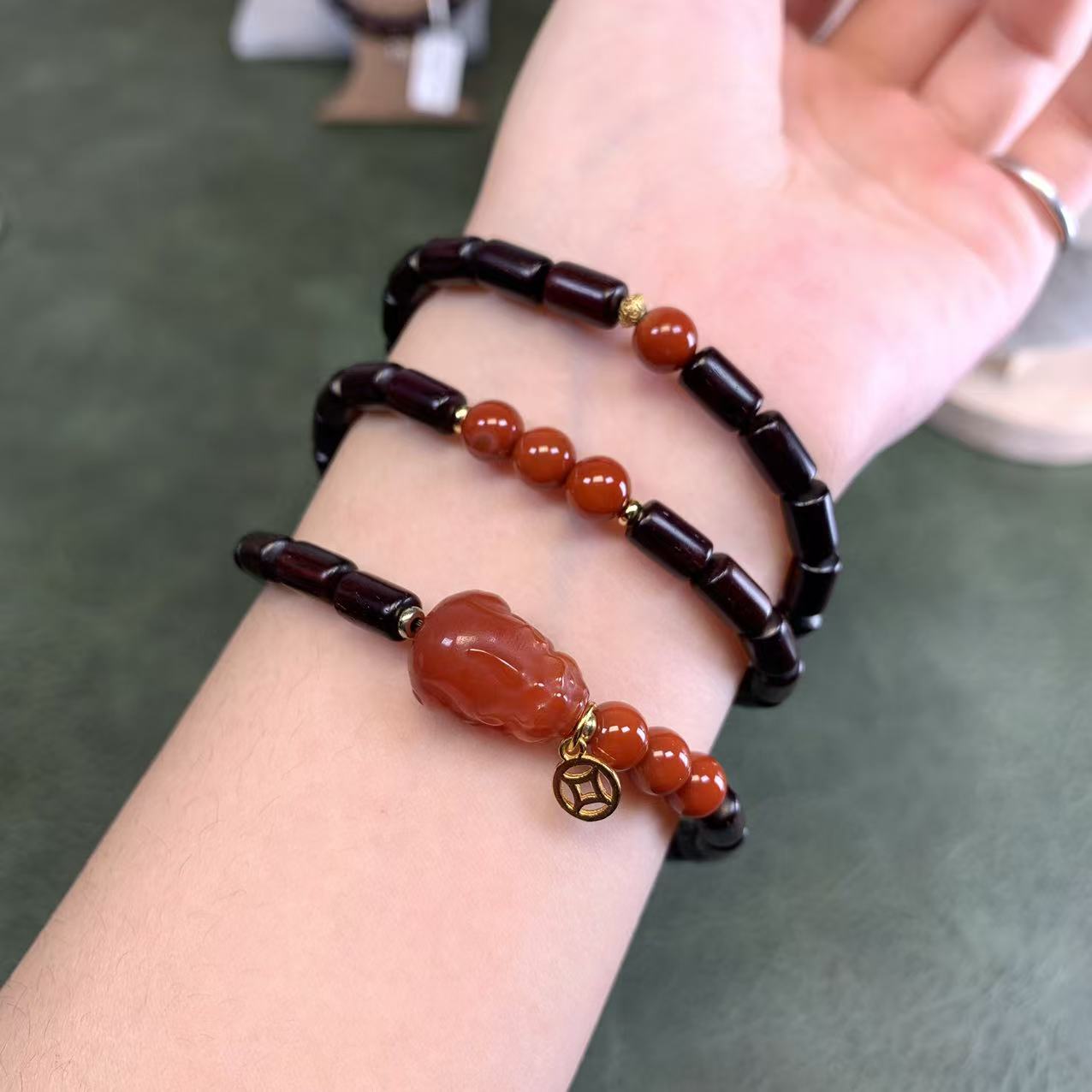 【欢姐专属】小叶紫檀直切桶珠+南红貔貅多圈珠串MK888