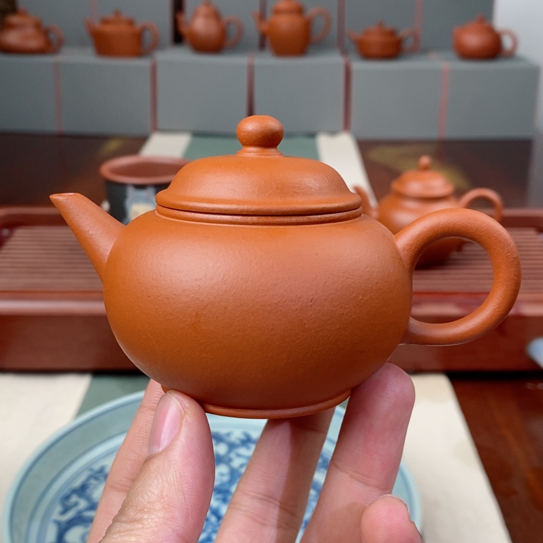 紫砂茶壶小红泥水平100毫升半手工