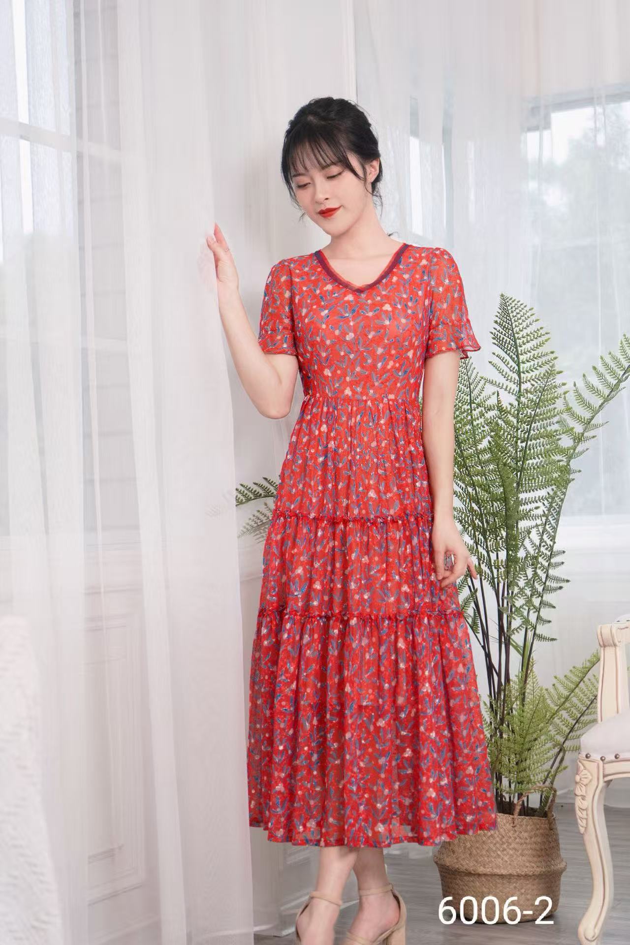 181-231夏季印花碎花短袖连衣裙旗袍收腰长裙优雅显瘦碎花气质