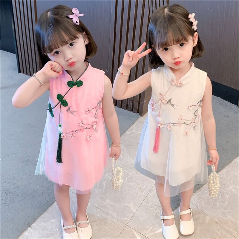 古风旗袍夏装复古小童薄款夏款国风儿童夏季婴儿汉服粉色女童裙